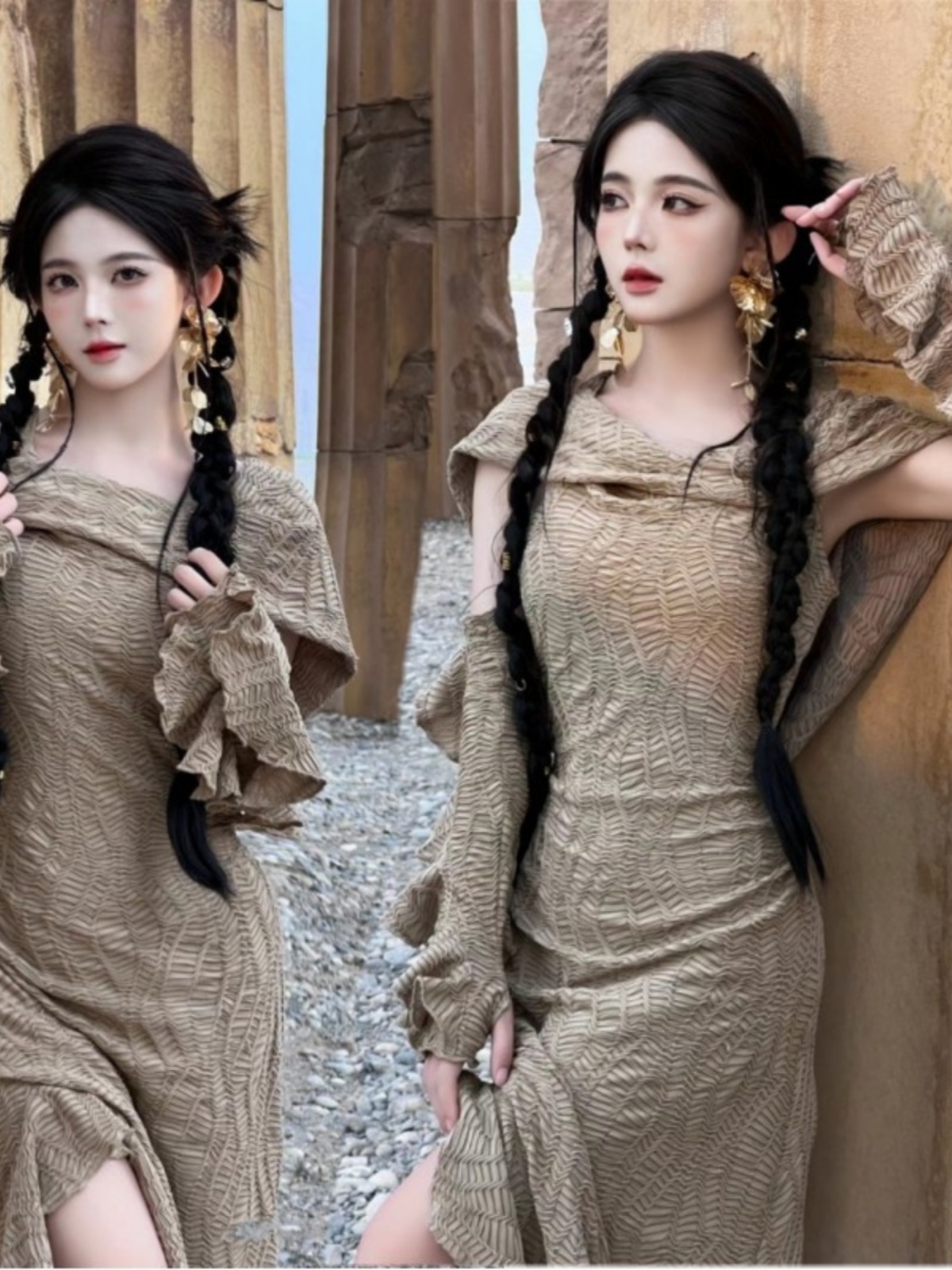 Ethnic Clothing & Online Fashion Store Khaadi Us - Abito Lungo a Tema Deserto, Moda
