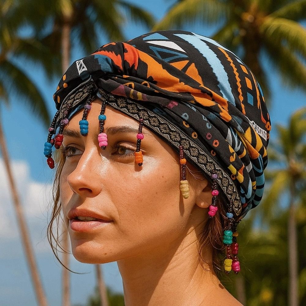 Ethnic Fashion India - Foulard Elastico Colorato con Perline, Stile